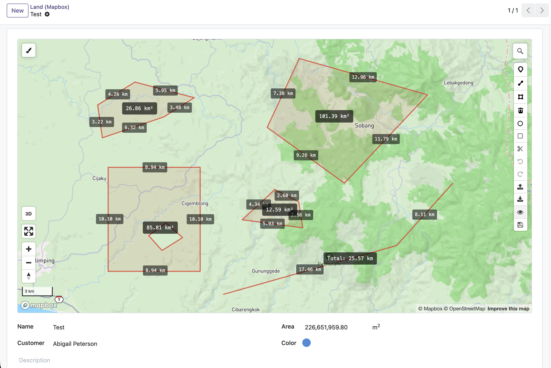 Interactive polygon drawing widget embedded in an Odoo form