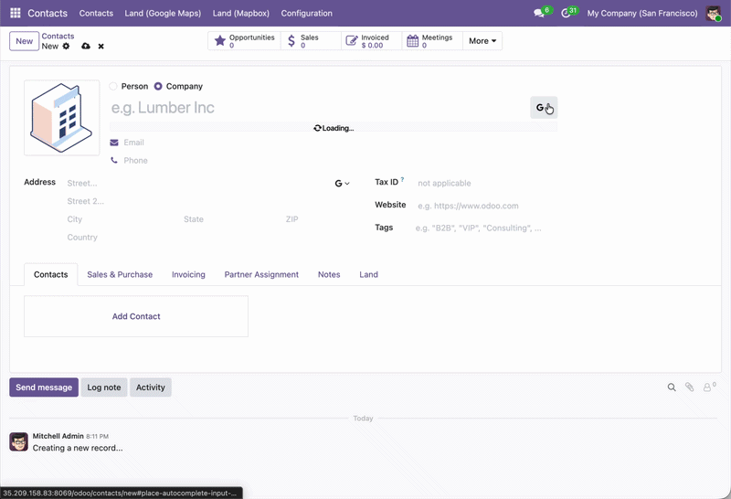 Places autocomplete dropdown on contact form