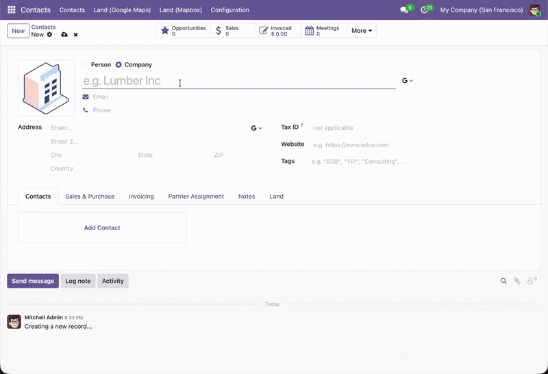 Address fields auto-filled after selection