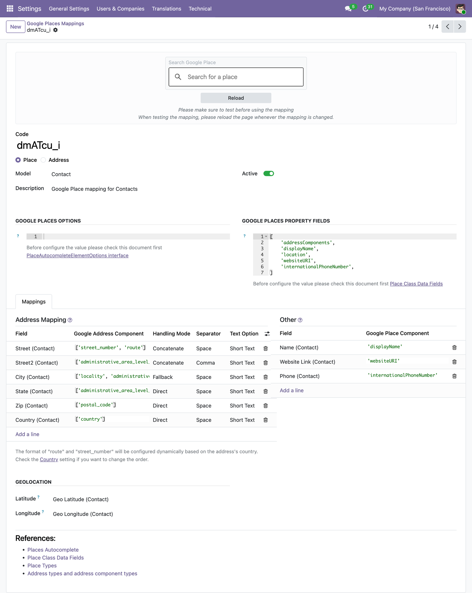 Address fields auto-filled after selection