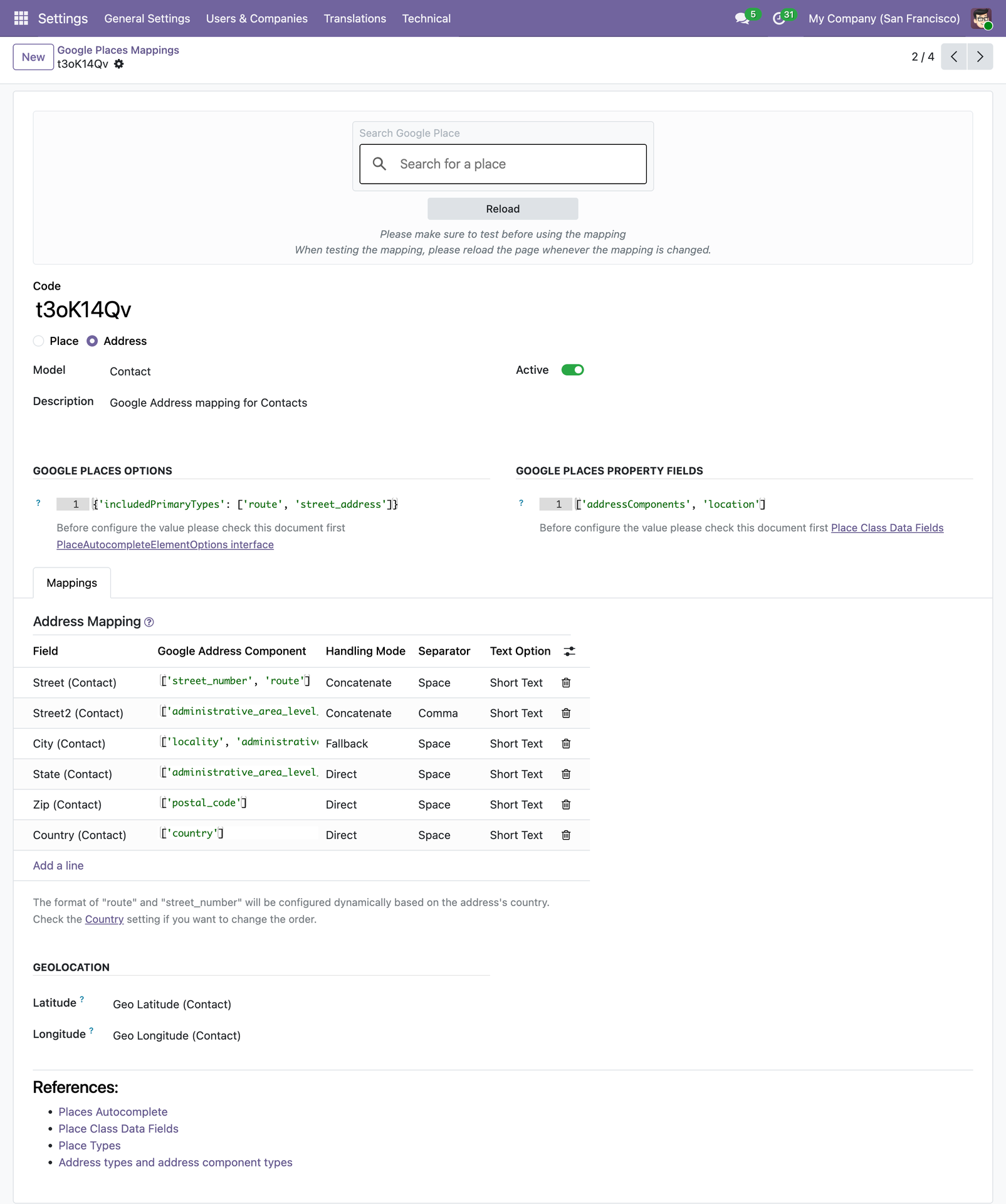 Address fields auto-filled after selection