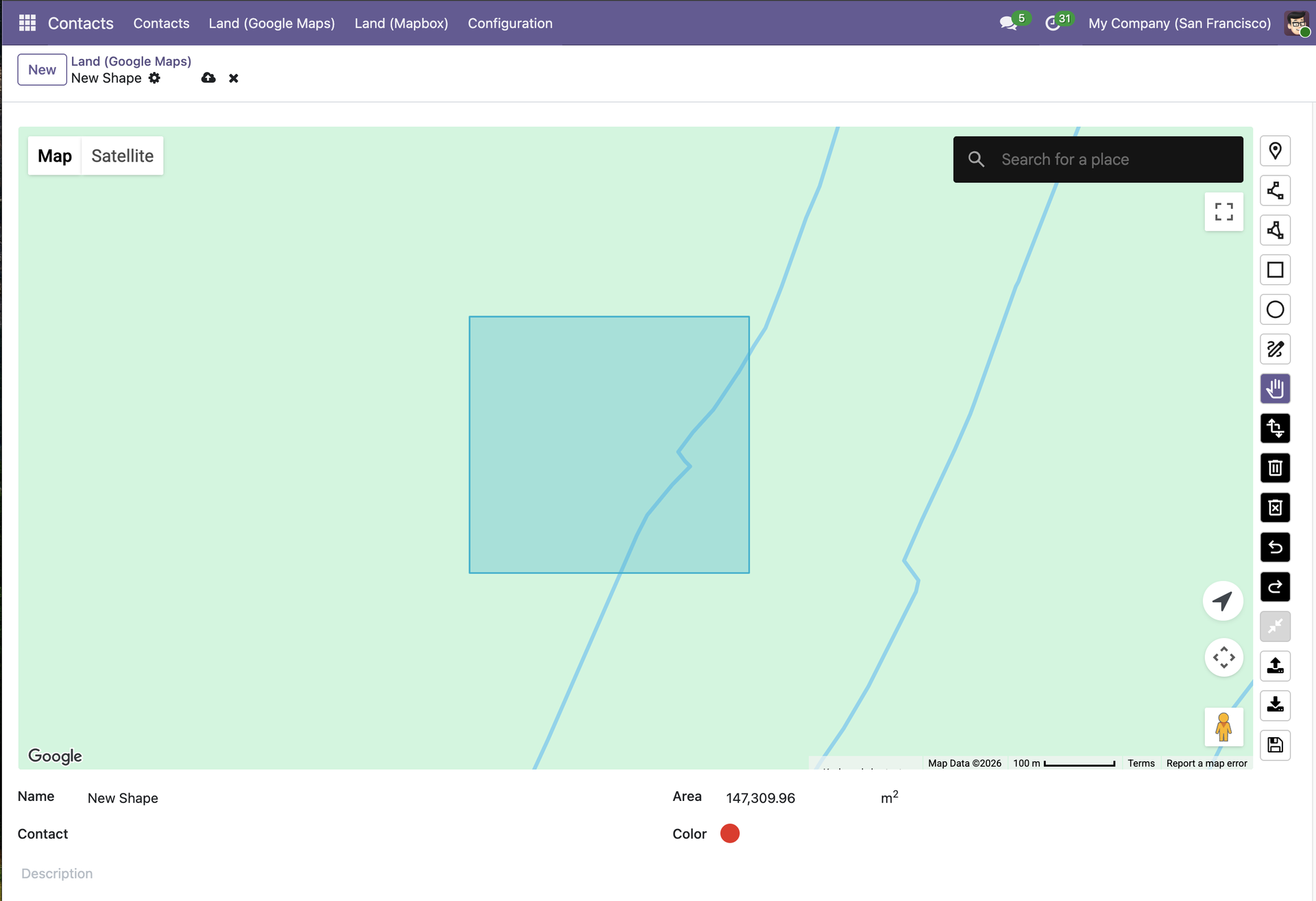 Drawing toolbar with polygon being drawn