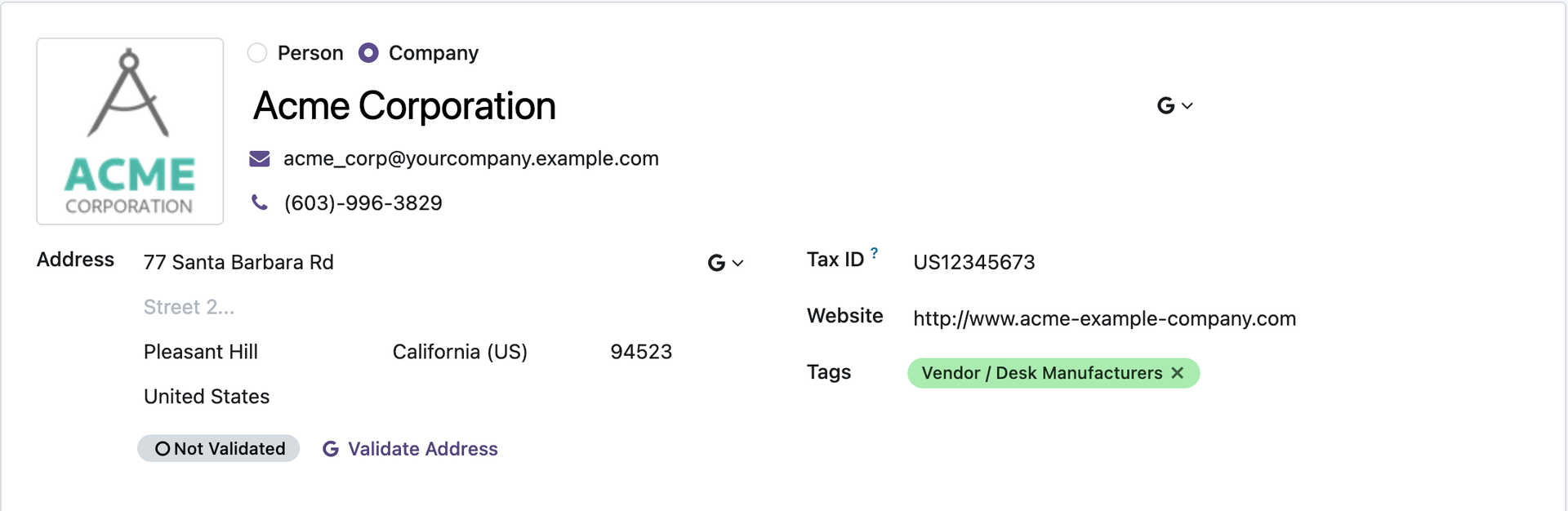 Validate Address button on the Odoo Contact form