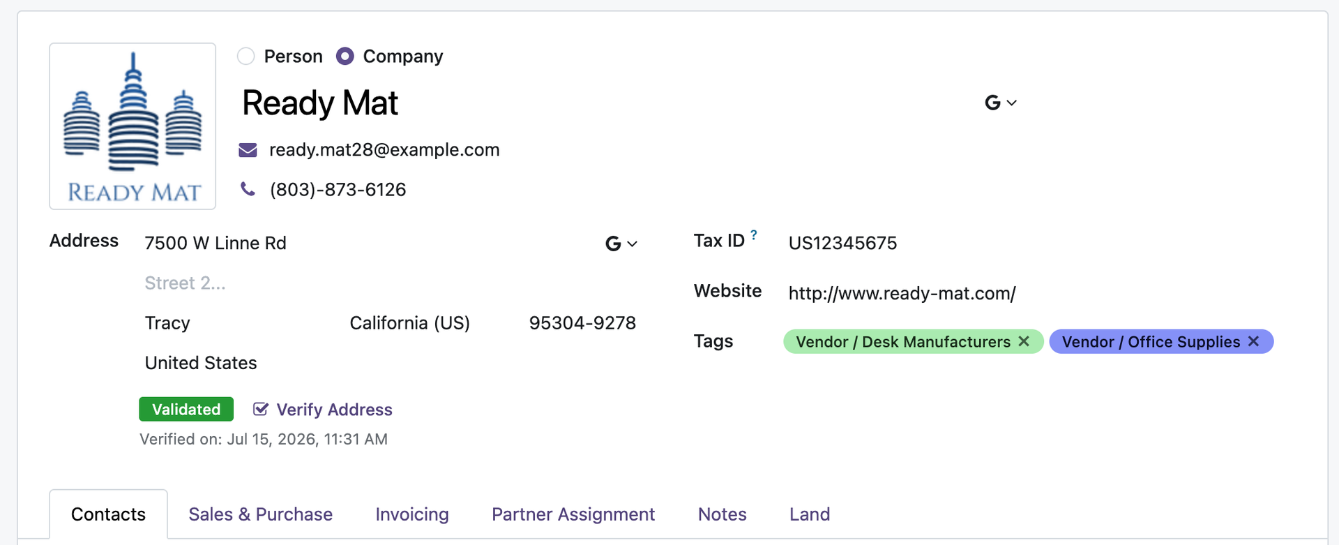 Verification status badge on the Contact form