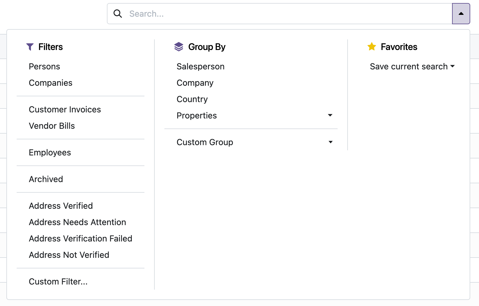 Contacts list filtered by verification outcome