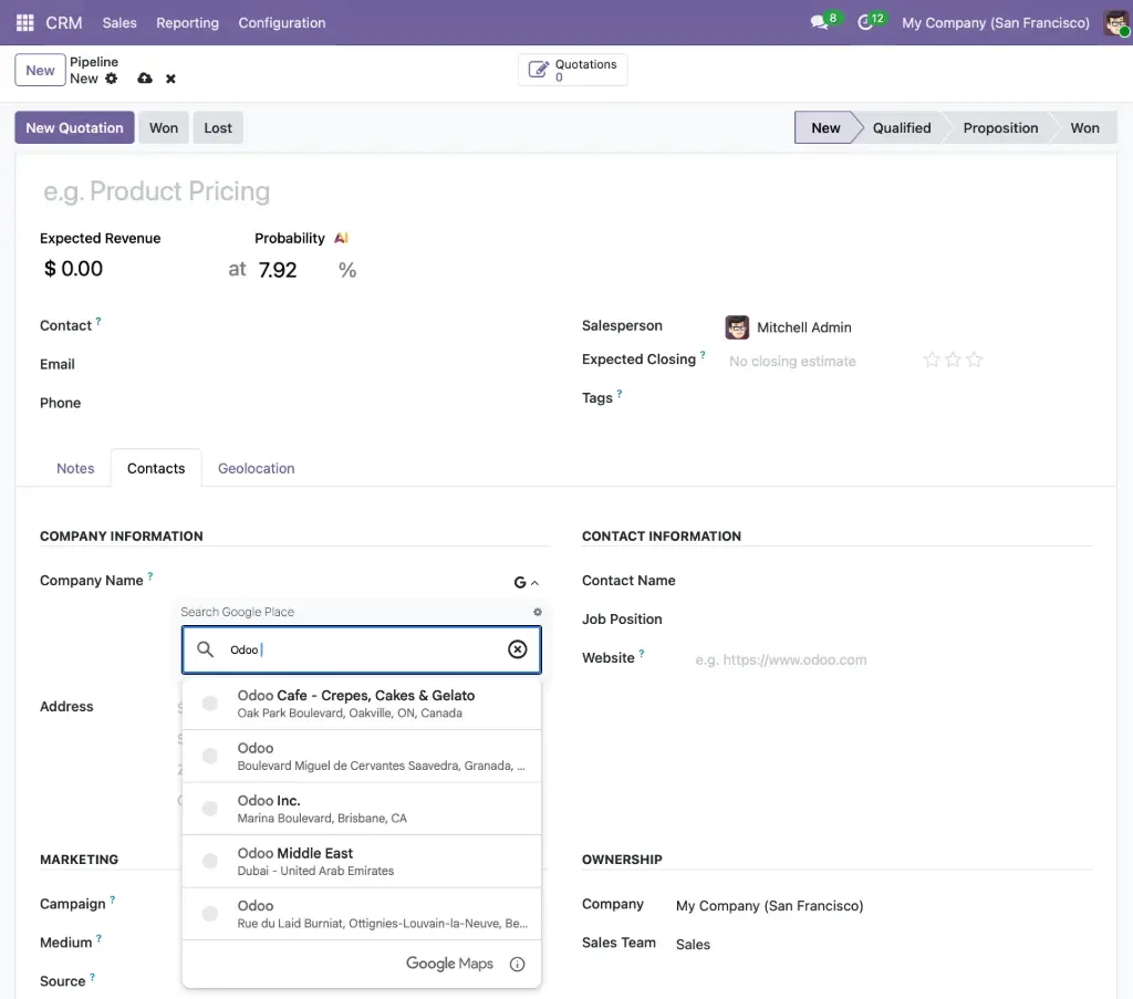 [v19.0] CRM Google Place Autocomplete